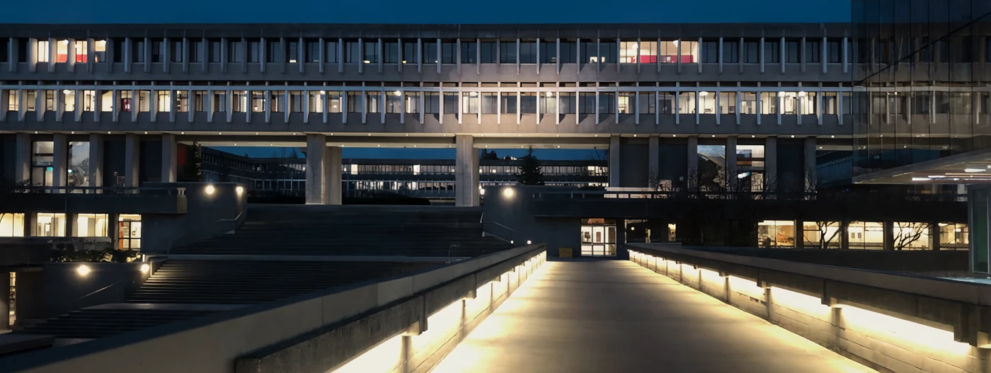 Simon Fraser University campus at night